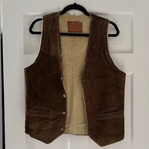 Vintage Brown Suede and Sherpa Women's Vest